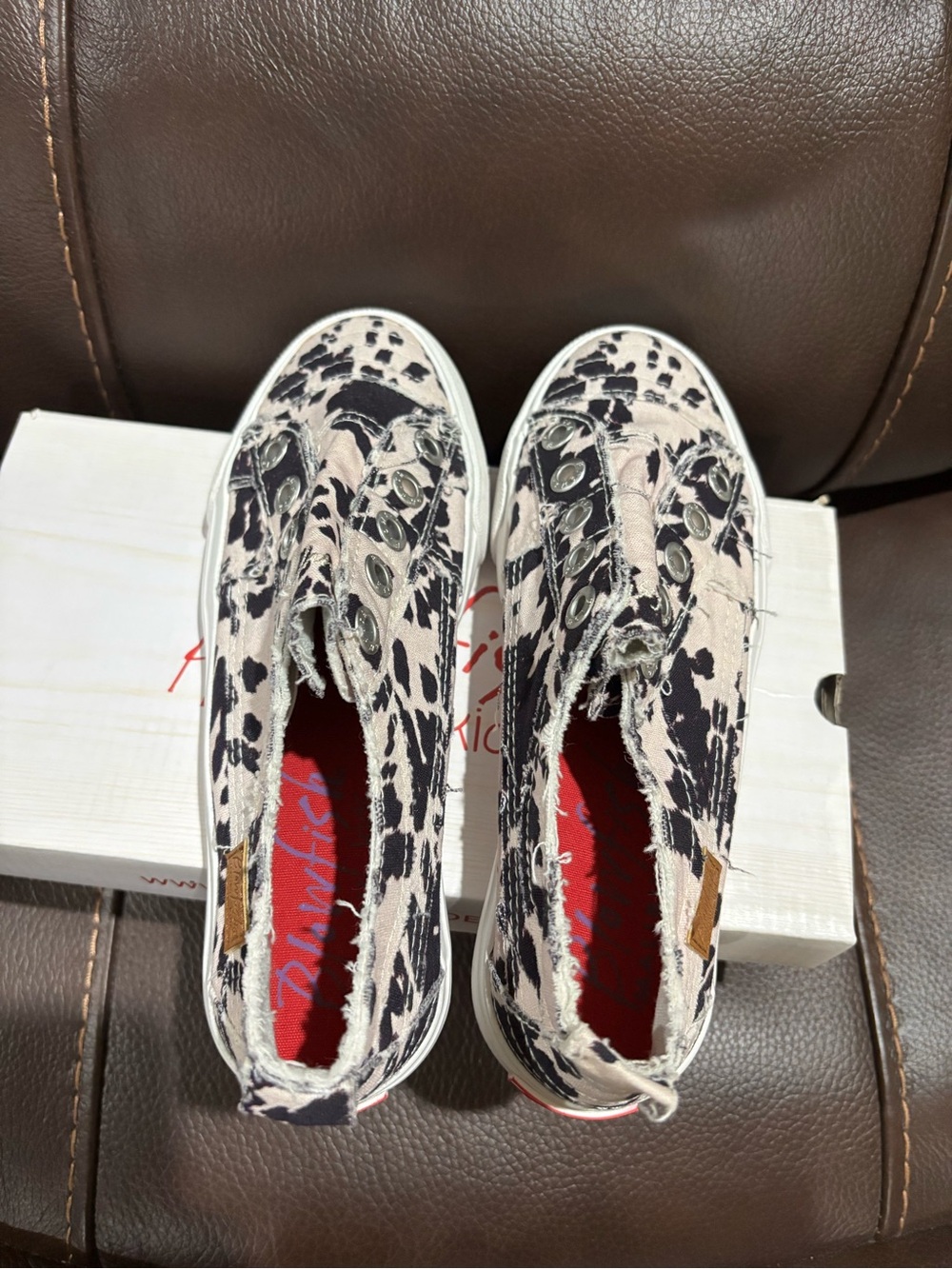 Blowfish Kids Black and Cream Slip-On Cow Print Sneakers - Picture 4 of 7
